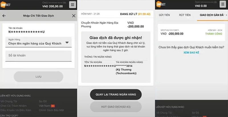 Rút tiền 188BET về tài khoản